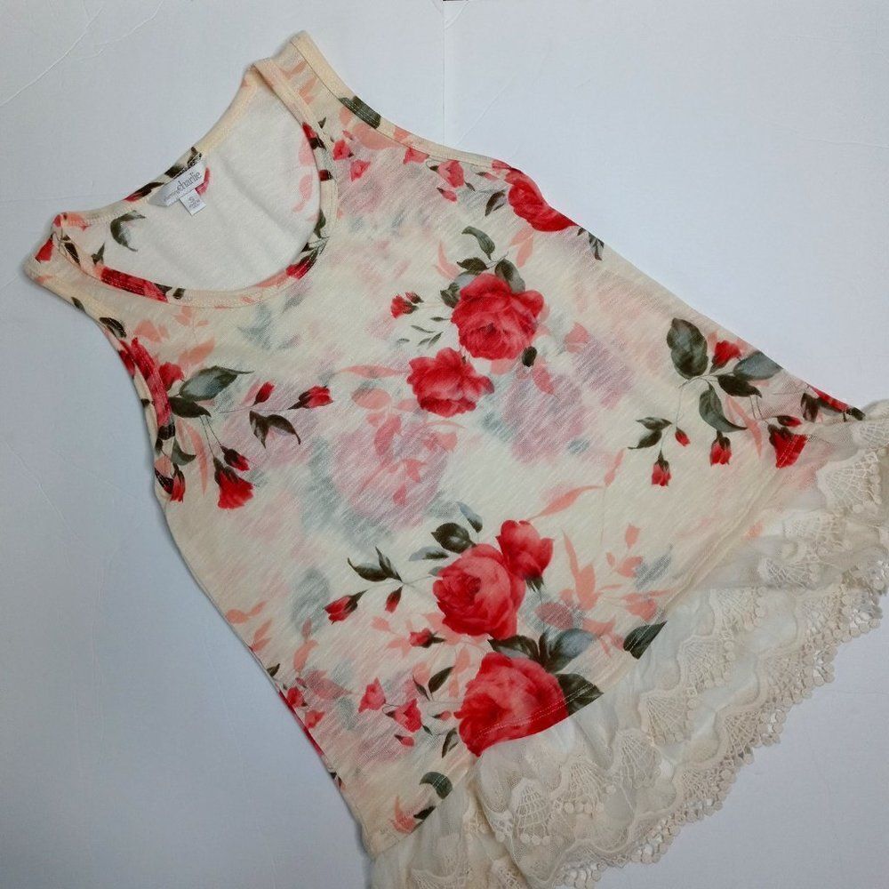 Charming Charlie Floral Tank with Lace